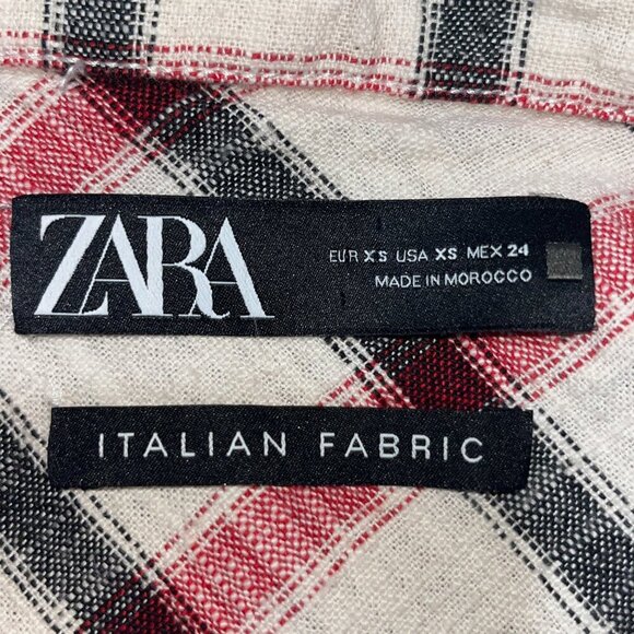 ZARA Plaid Oversized Italian Fabric Shacket Shirt Jacket - Cream Red & Black  XS - Picture 11 of 15